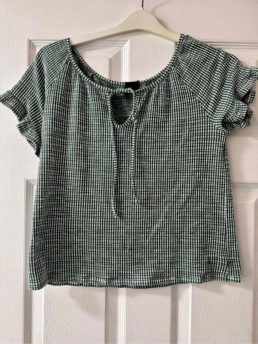 Wayne Stevens Checkered Short Sleeve Blouse in Green & White Size Small
